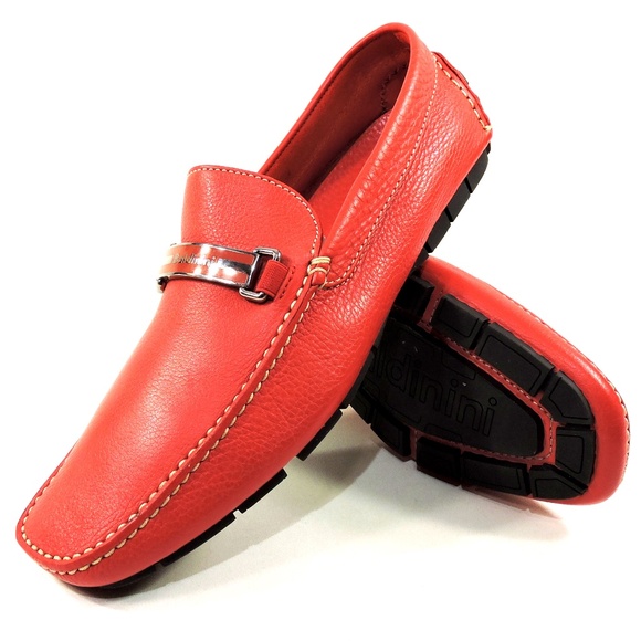 BALDININI ?? MEN\'S RED SOFT LEATHER COMFORT FLAT SUMMER LOAFERS